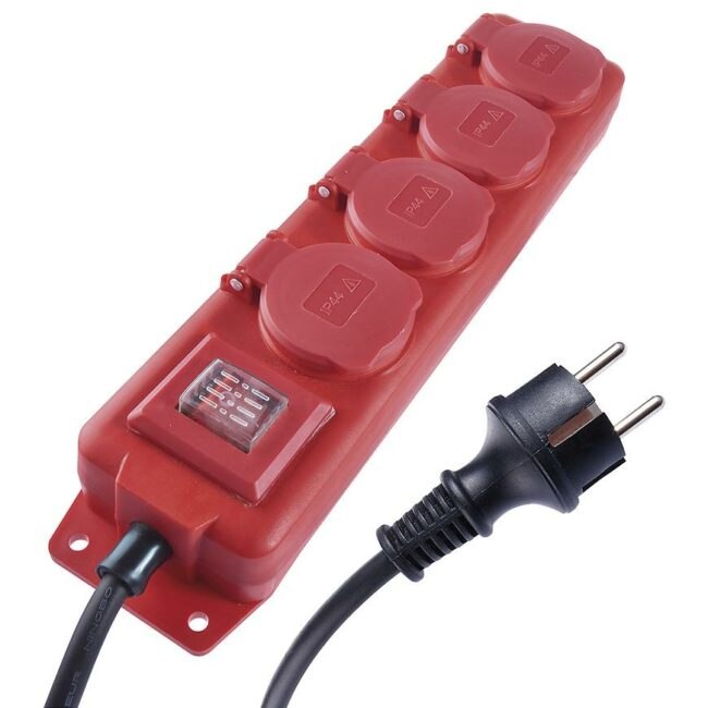 Prodlužovací kabel 3 m / 4 zásuvky / s vypínačem / černo-červený / guma-neopren / 1